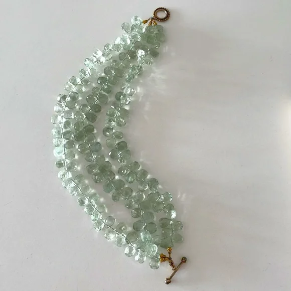 3-Strand Mint Green Semi Precious Stone Necklace - Picture 5 of 7